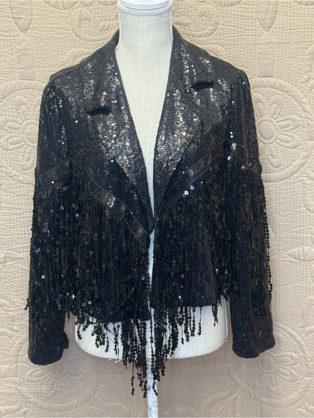 Black Sequined Fringe Jacket - Women’s Jacket